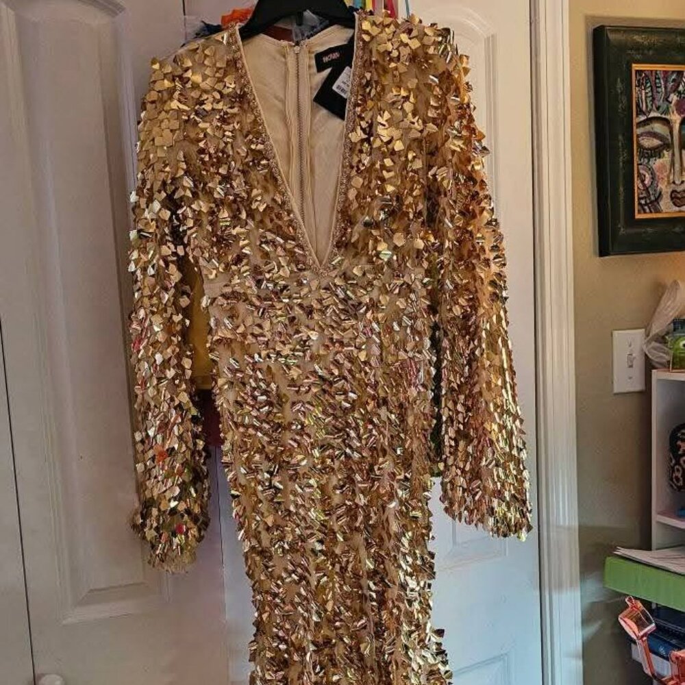 Delani Sequin Maxi Dress - Gold Large Sequin and Rhinestone